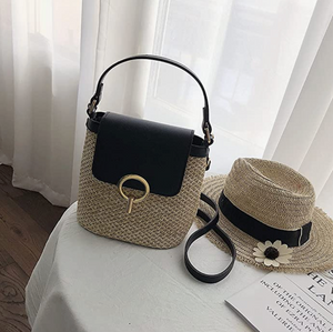 Stroh-Handtasche, Strandtasche "Eva" - chic für den Sommer_schwarz 12